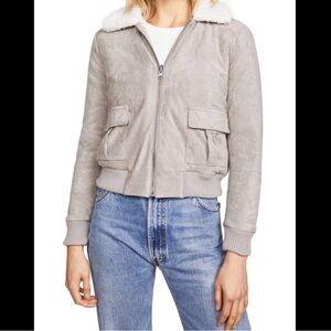 Suede Faux-Shearling Bomber Jacket - Light Gray
